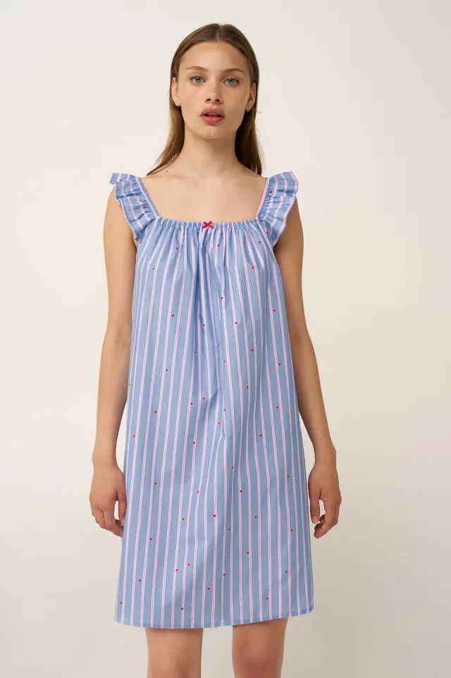 Νυχτικό με Σούρες από Ποπλίνα Vamp 24204 BLUE KENTUCKY - M