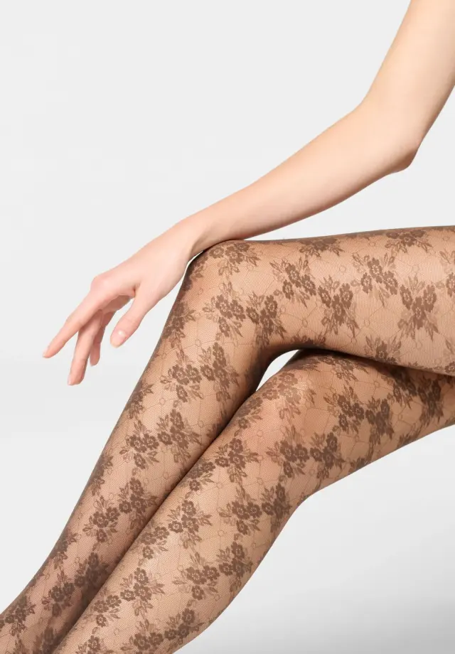 Oroblu Stylish Lace Καλσόν Ημι-Διάφανο Με Φλοράλ Δαντέλα 30 Denier Σοκολατί 3