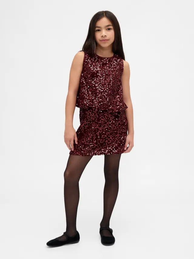 Παιδική με Πούλιες Mini Φούστα Burgandy sequin
