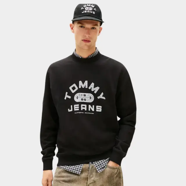 Tommy Hilfiger - Ανδρικό Φούτερ Modern Serif Crew Neck Regular Fit DM0DM22681-BDS Μαύρο - 2XL