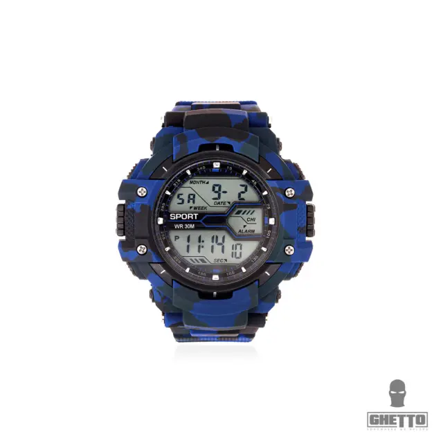 Ghetto No-name Digital Fashion Blue Camouflage Sport Watch | Unisex