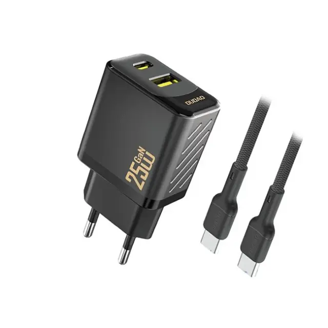 Dudao Φορτιστής A26TCEU PD / QC 25W GaN USB-A / USB-C with USB-C Cable Black