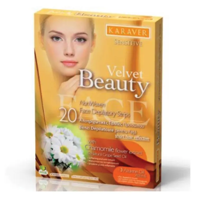 Karaver Velvet Sensitive Body Αποτριχωτικές Ταινίες Προσώπου Χαμομήλι 20τμχ