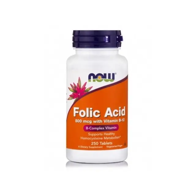 NOW Foods Φολικό Οξύ 800mcg με Βιταμίνη B-12 25mcg 250tabs