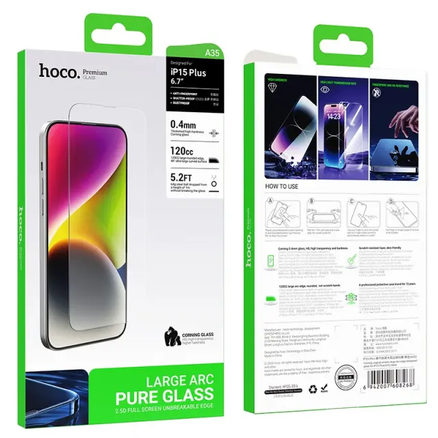 Tempered Glass Hoco Premium Series A35 120CC Large Arc Dustproof 0.4mm 2.5D Anti-Fall για Apple iPhone 15 Plus Herbolive 2