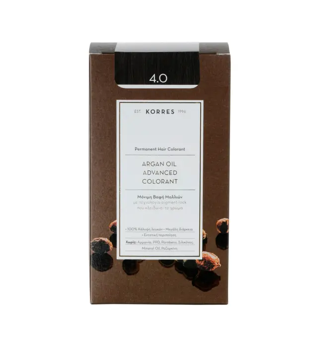 Korres Argan Oil Advanced Colorant Μόνιμη Βαφή Μαλλιών 4.0 Καστανό Φυσικό, 50ml