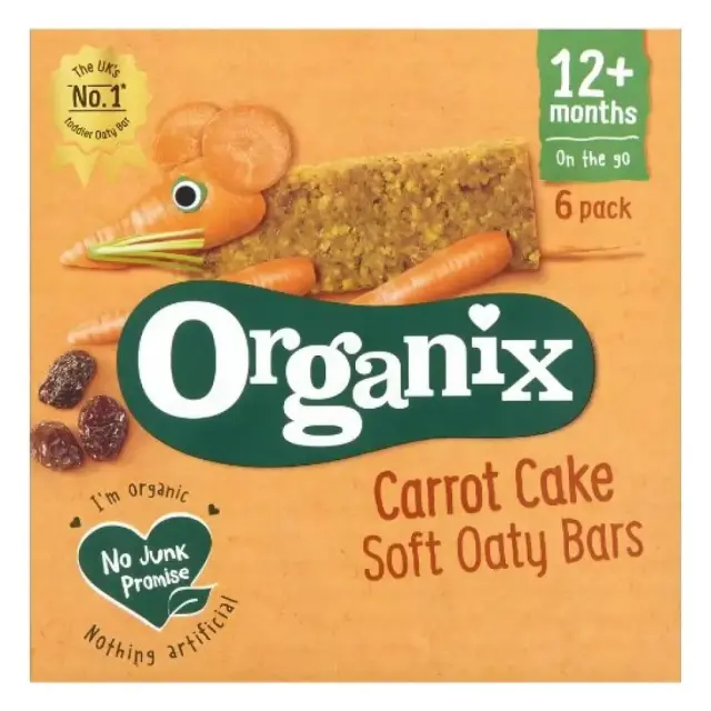 Μπάρες βρώμης, carrot cake, από τον 12ο μήνα, Χωρίς Ζάχαρη, Bio, Organix, 138γρ (6Χ23γρ)