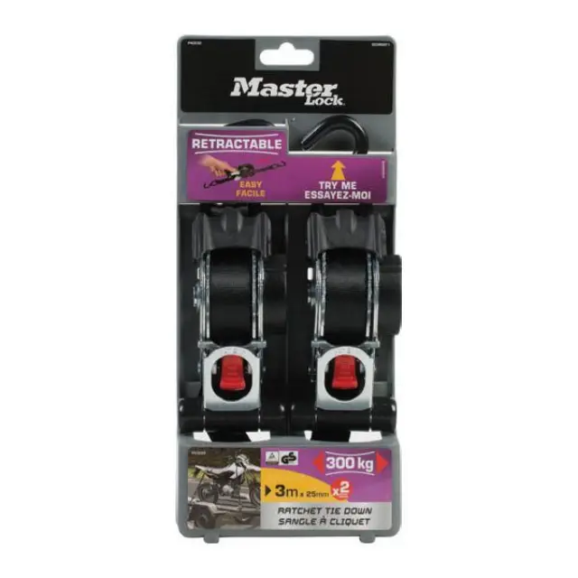 Master Lock 3238EURDAT - Σετ 2 ιμάντων με ανασυρόμενη καστάνια & γάντζο S