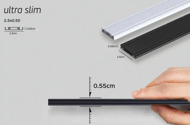 Bisqit Μαγνητική ράγα 40V Ultra Slim μήκος 1m πάχος 0,55cm μαύρη Μαύρο