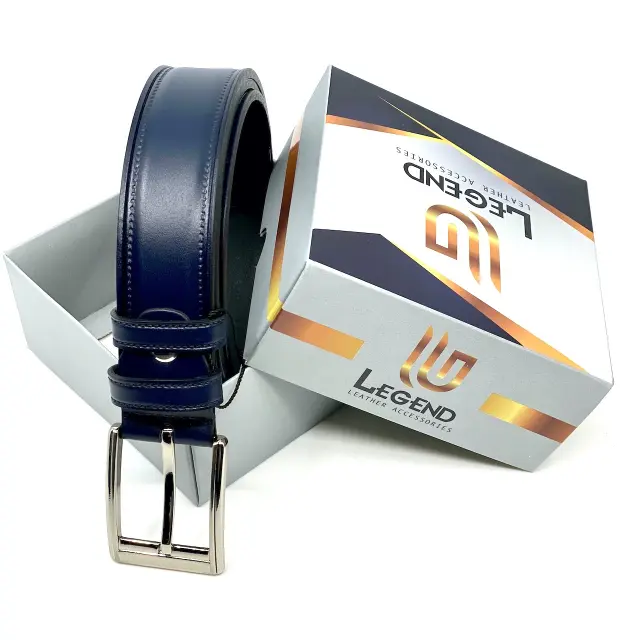 Μπλε Δερμάτινη Ζώνη Full Grain 3,5 cm - 110cm 2