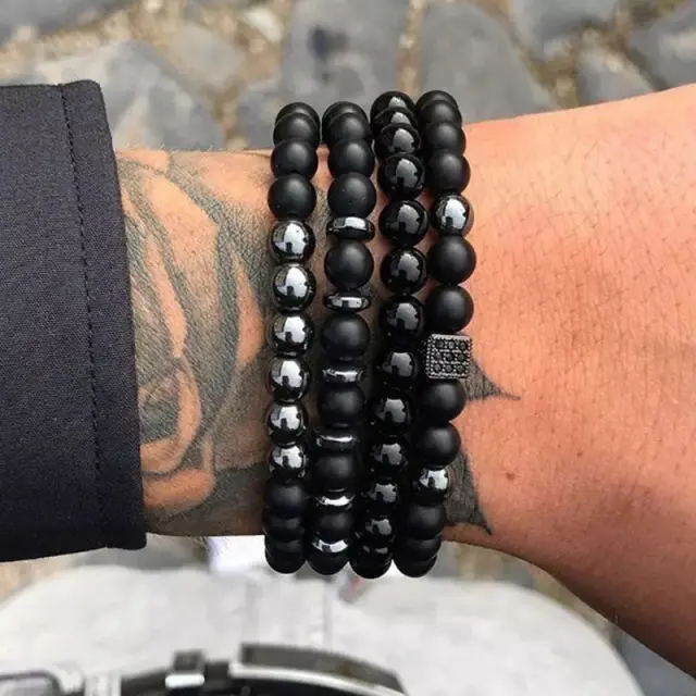 Unisex Σετ Βραχιόλια Χάντρες Μαύρο Gunmetal
