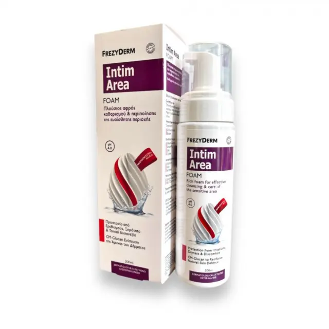 FREZYDERM Intim Area Foam Πλούσιος Αφρός Καθαρισμού & Περιποίηση Της Ευαίσθητης Επιδερμίδας 200ml