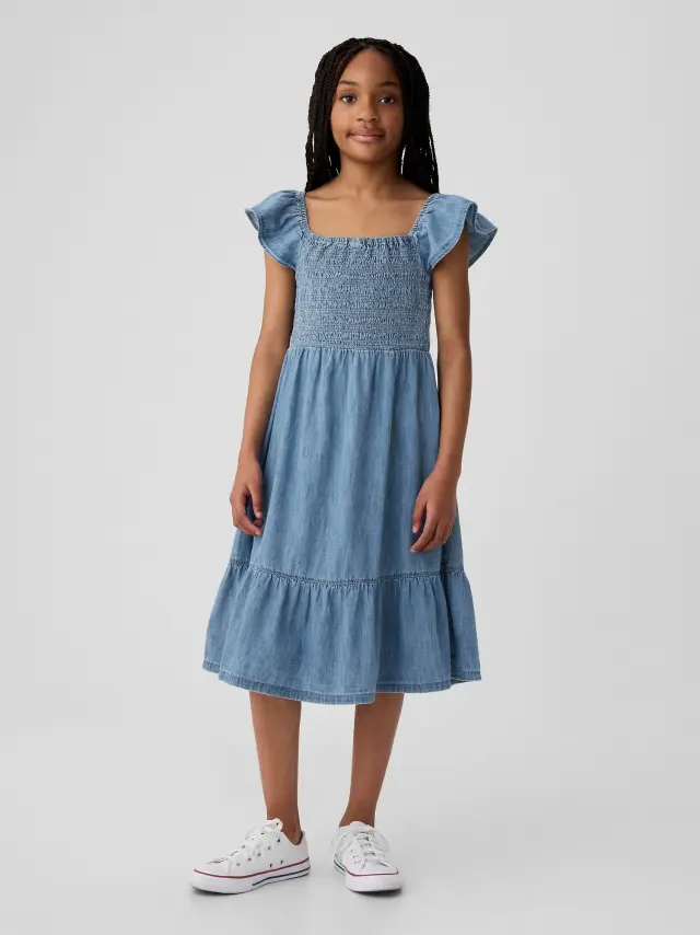 Παιδικό Smocked Midi Φόρεμα medium wash
