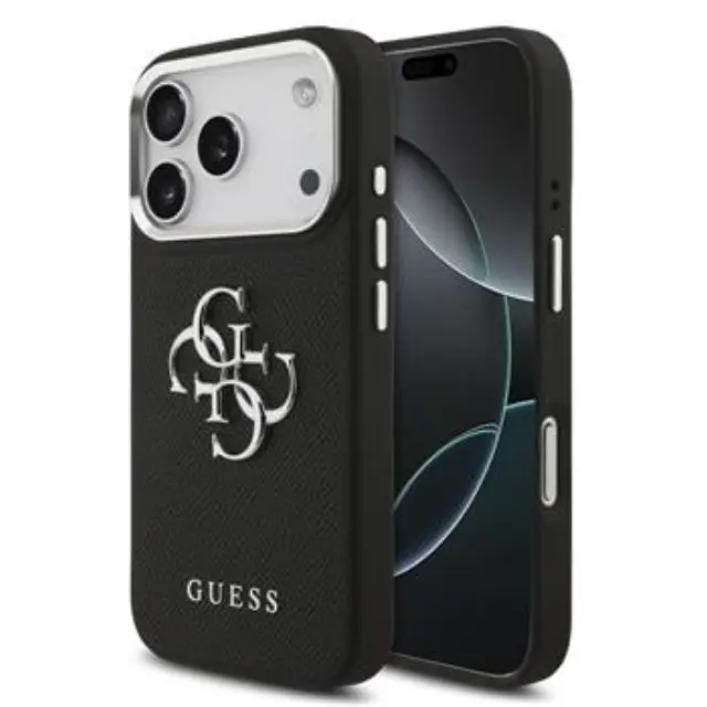 Guess PU Grained 4G Metal Logo Case for iPhone 17 Pro Black