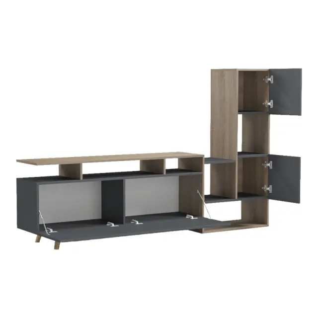 Σύνθετο σαλονιού Defry pakoworld sonoma-ανθρακί 177.5x31.5x110εκ 2