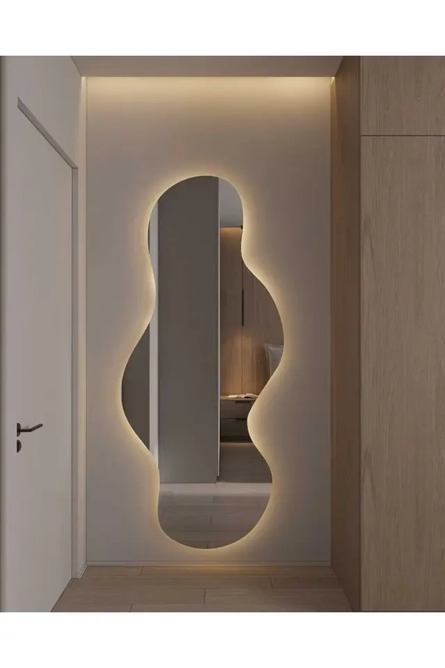 Stewehome Ασύμμετρος καθρέφτης τοίχου με LED φωτισμό και γκρι τόνους 180x80 cm 3