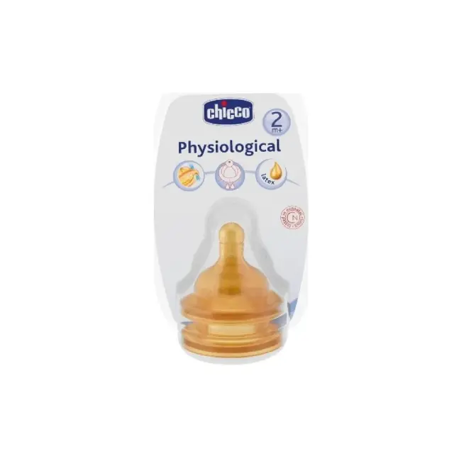 Chicco Physiological Latex, Θηλή Καουτσούκ για Μπιμπερό, Μέτριας Ροής, 2m+, 2τμχ
