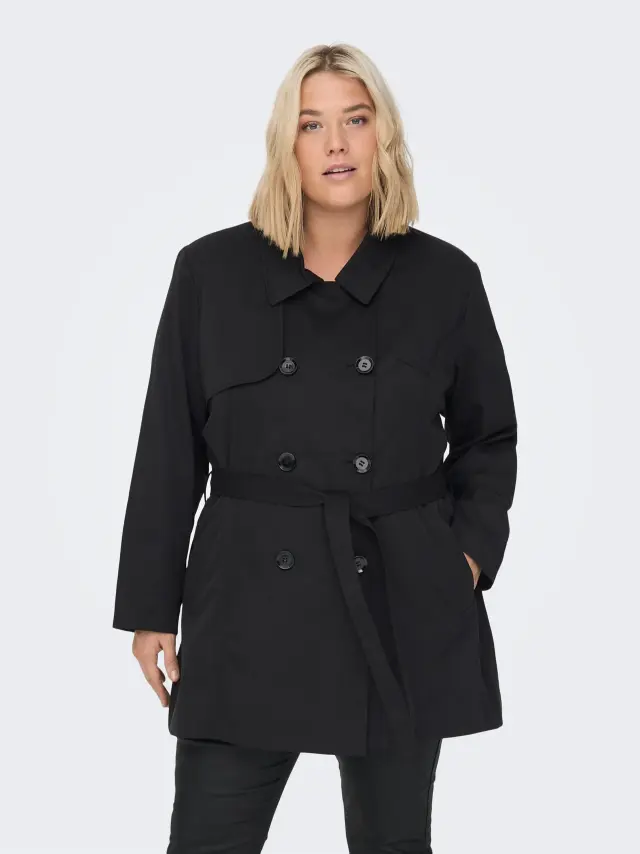 Καπαρντίνα με ζώνη plus size - Χακί - S