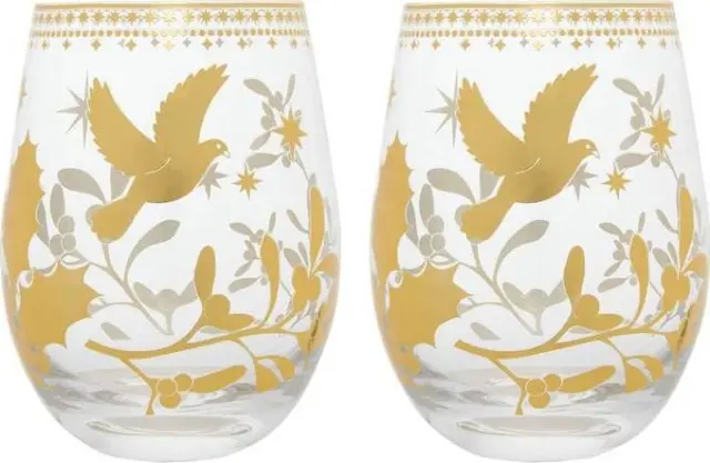 Maxwell & Williams White Christmas Stemless Wine Glasses Γυάλινα 550ml Σετ 2 Τεμαχίων - Χρυσό