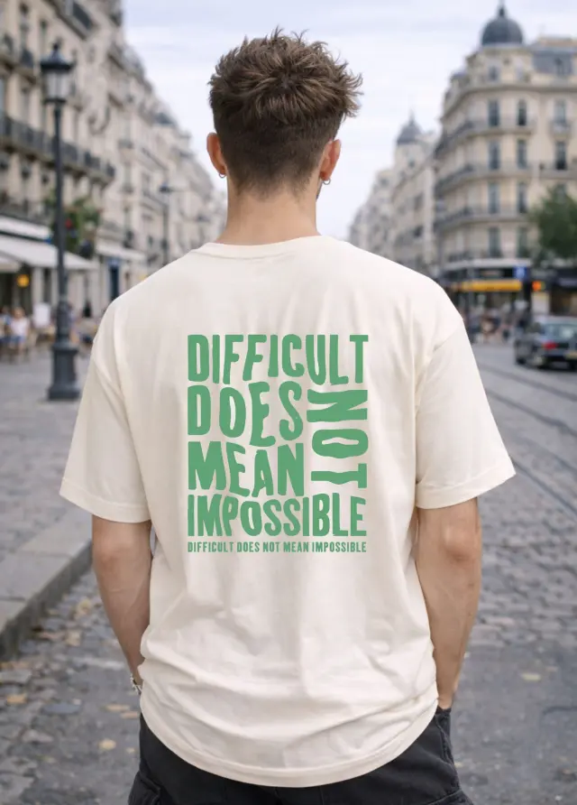 T-shirt Noshame® Oversized Off-white με τύπωμα Difficult Does Not Mean Impossible - 142672 - XXL