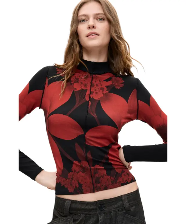 Desigual - Γυναικεία Πλεκτή Μπλούζα Sendai 26WWTK54-2000 Μαύρο/Κόκκινο 2