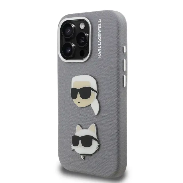Karl Lagerfeld Grained PU K&CH Heads Case for iPhone 16 Pro Max Grey 2