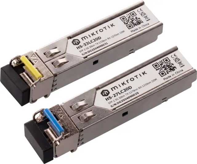 MikroTik 1/2.5G SFP pair of optical modules HS-31DLC20D, WDM/BiDi, SM, 20km, 2 pack
