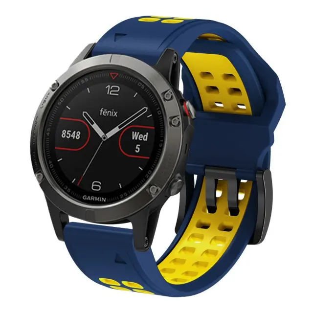 Λουράκι Σιλικόνης Για Garmin Fenix 3/5x/3hr/5x Plus/6x/6x Pro/7x/8/9 (51mm) - Μπλε Κίτρινο Με Διπλό Μαύρο Κλείσιμο ΟΕΜ 2