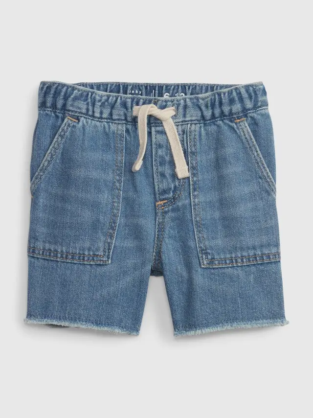 Μπλε Βρεφικό 100% Οργανικό Βαμβάκι Utility Denim Σορτς με Washwell medium wash