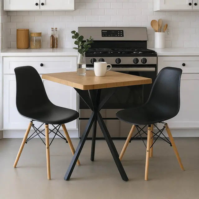 Τραπεζαρία με Καρέκλες Julita μαύρο και Τραπέζι Prestone oak 70x70x75εκ Σετ 3τεμ