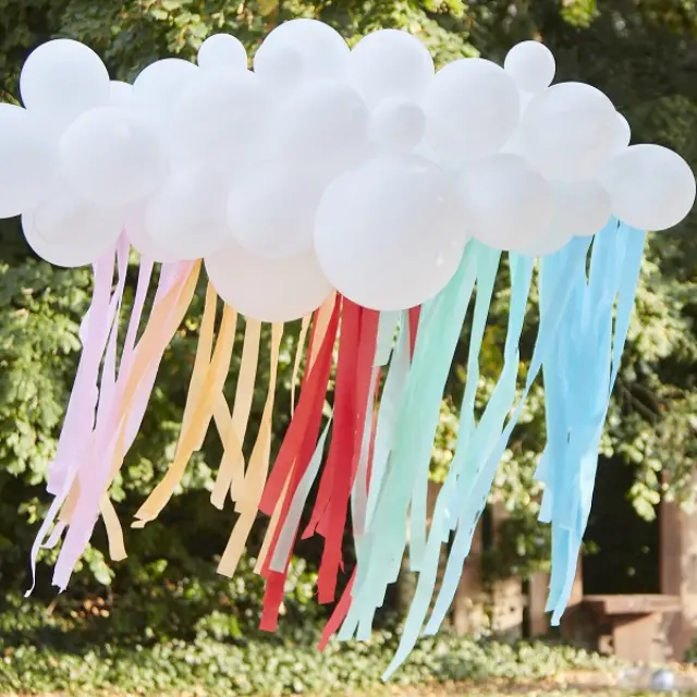 Σετ Διακόσμησης Μπαλονιών White Cloud Balloon Garland with Rainbow Streamers