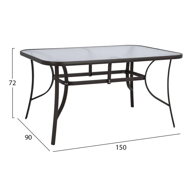 ΤΡΑΠΕΖΙ BRUNO 150X90Χ72Υεκ. ΚΑΦΕ ΜΕΤΑΛΛΙΚΟ ΜΕ ΓΥΑΛΙΝΗ ΕΠΙΦΑΝΕΙΑ FB5145.02 2