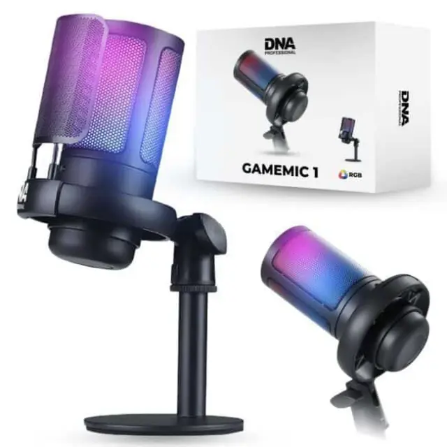 DNA GAMEMIC 1 condenser microphone USB RGB for computer gaming studio wired mic holder desktop stand pop filter set
