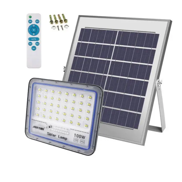 Jortan Στεγανός Ηλιακός Προβολέας LED 100W Ψυχρό Λευκό 6500K με Φωτοκύτταρο και Τηλεχειριστήριο IP66 JT-BS100W