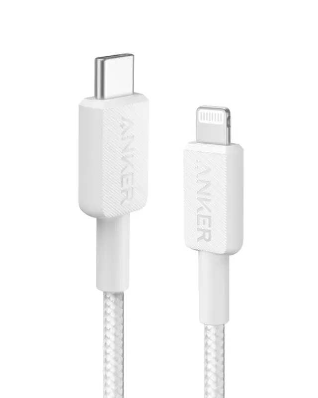 Anker - 322 USB-C to Lightning Cable (3ft Braided) - White - Electronics