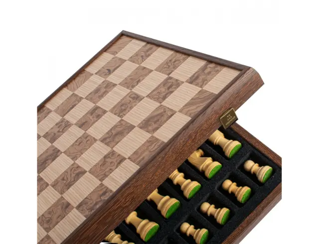 Σετ Χειροποίητο Σκάκι Wooden Chess Manopoulos από Ξύλο, με πιόνια Staunton, θήκη αποθήκευσης και διαστάσεις 43x43cm - Walnut BurlSKW43B50J 3