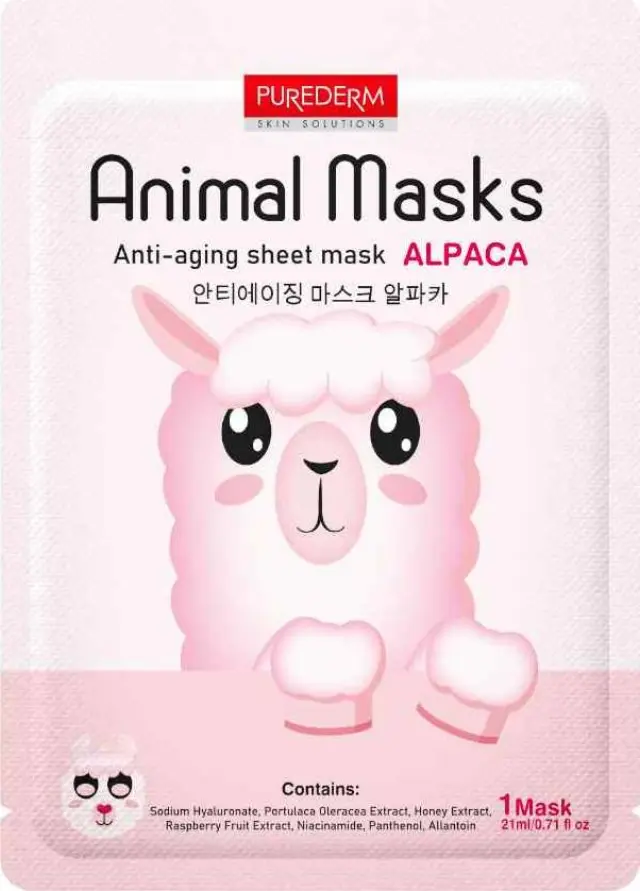 Purederm Animal Mask Alpaca Anti-Aging Sheet Mask Αντιγηραντική Μάσκα Προσώπου 21ml