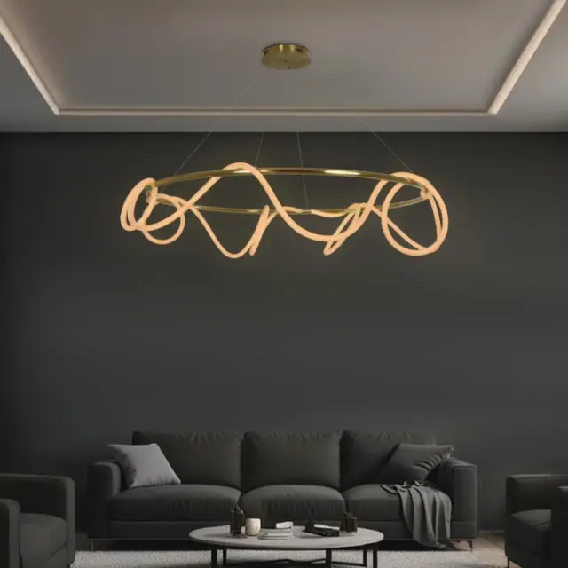 LED Κρεμαστό Φωτιστικό Οροφής GLOW 100Watt CCT με Χειριστήριο σε Χρυσό Πλατίνα και Λευκό Νήμα KLV-101-0165