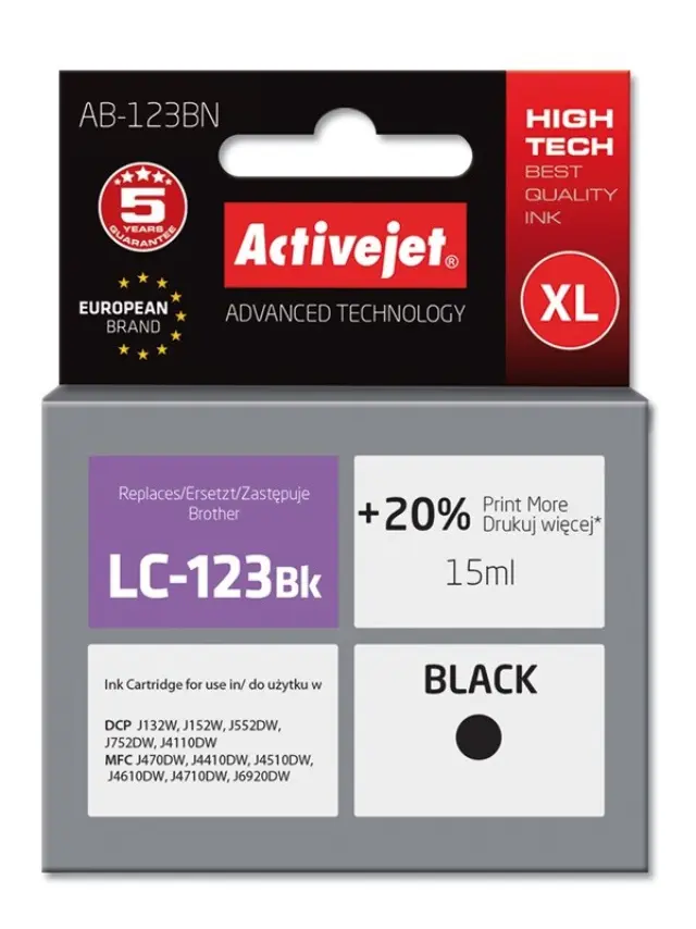 Activejet AB-123BN ink (replacement for Brother LC123Bk -LC121Bk Supreme 15 ml black)