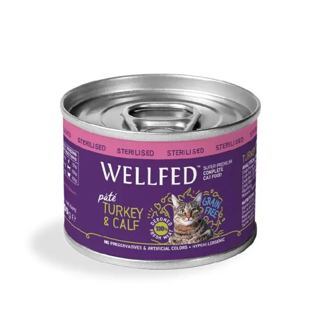 Wellfed Cat Adult Sterilised Πατέ Με Γαλοπούλα & Μοσχαράκι Γάλακτος 200gr Μονόχρωμο