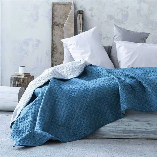 Nima Home – Κουβερλί Υπέρδιπλο Rombo – Aegean Blue / Silver Gray 2