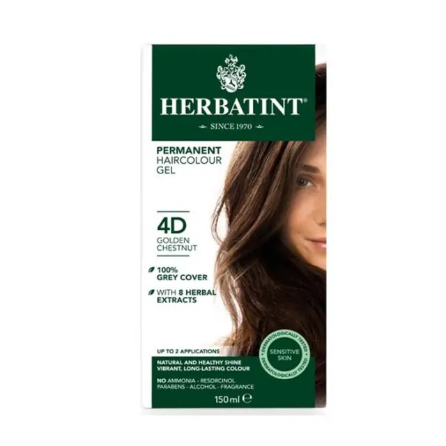 Herbatint Permanent Gel Βαφή Μαλλιών Χωρίς Αμμωνία 4D Καστανό Χρυσαφί 150ml