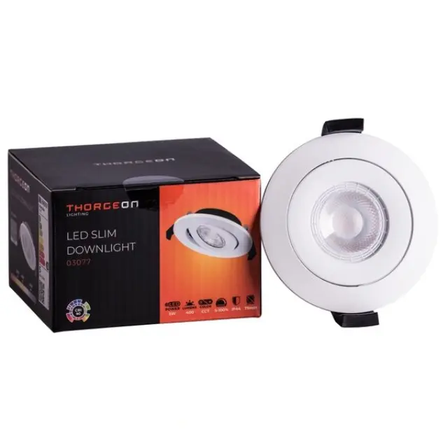 LED Slim Downlight 5W DIMM CCT 400Lm 50° CRI 90 Flicker-Free Cutout 70-75mm (Internal Driver Included) RAL9003