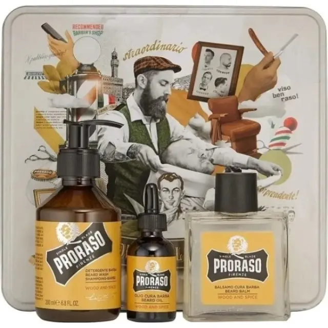 Proraso Gift Set Wood & Spice με Shampoo 200ml, Balm 100ml, Λάδι 30ml