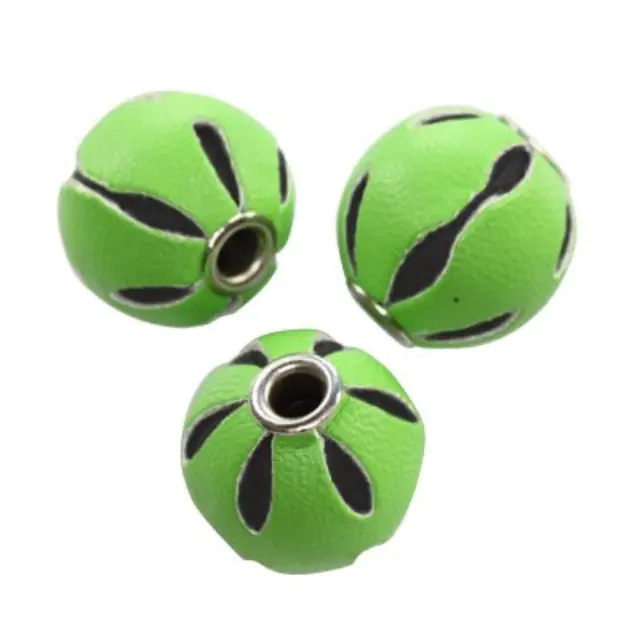 Χάντρα Δερμάτινη Round Green Ø14mm - 5τεμ