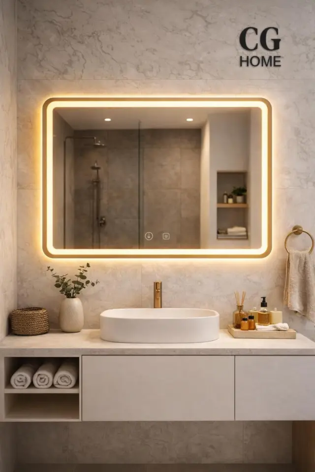 Stewehome Ορθογώνιος καθρέφτης μπάνιου με LED φωτισμό και αντιθαμβωτική λειτουργία 80x60 cm 3