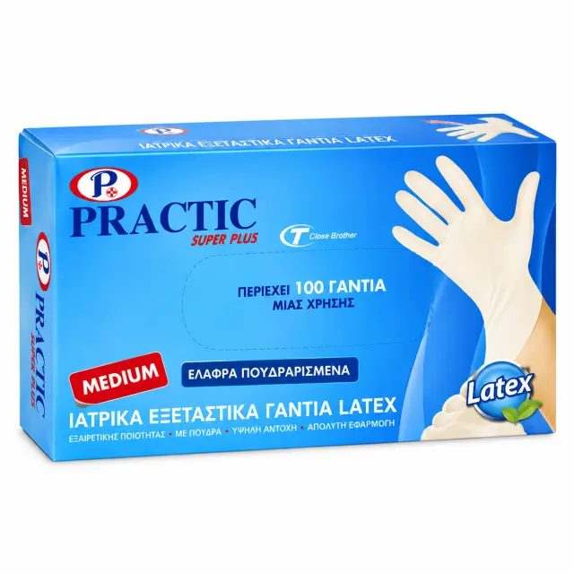 Practic Super Plus Γάντια Νιτριλίου Με Πούδρα σε Λευκό Χρώμα 100τμχ (MEDIUM)