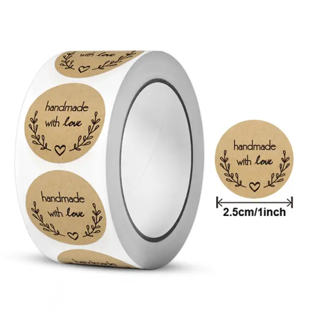 Αυτοκόλλητα κραφτ «Handmade With Love», 2.5cm, 500τεμ.