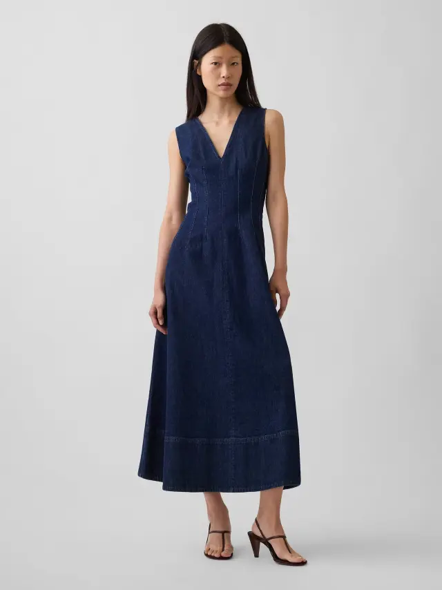 Γυναικείο Τζιν Φόρεμα Maxi με V-Λαιμόκοψη Dark wash