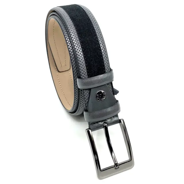 Μαύρη με Γκρι Ζώνη P.U. Leather Τύπου Suede 3,5 cm - 105cm 2